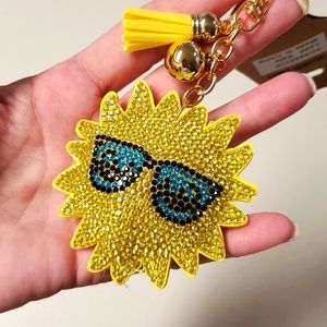 Sparkling sun with sunglasses keychain • ball and tassel•NWT